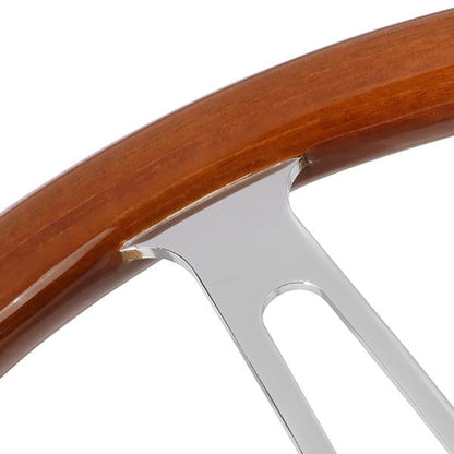 14 in. Vintage Style Wood Grain Steering Wheel - Stainless Steel Spokes
