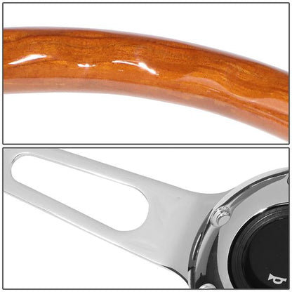 14 in. Vintage Style Wood Grain Steering Wheel - Stainless Steel Spokes