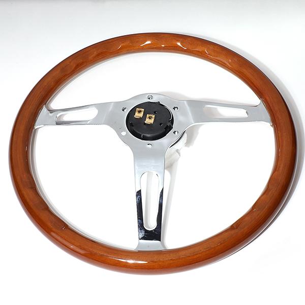 14 in. Vintage Style Wood Grain Steering Wheel - Stainless Steel Spokes