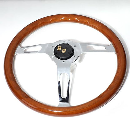 14 in. Vintage Style Wood Grain Steering Wheel - Stainless Steel Spokes
