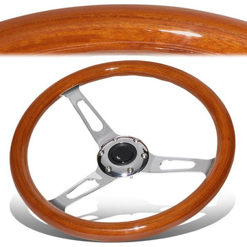 14 in. Vintage Style Wood Grain Steering Wheel - Stainless Steel Spokes