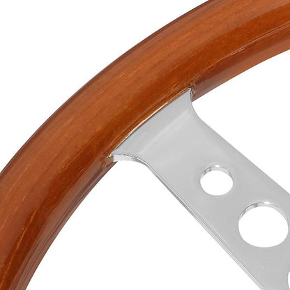 14 in. Classic Style Wood Grain Steering Wheel - Stainless Steel Spokes