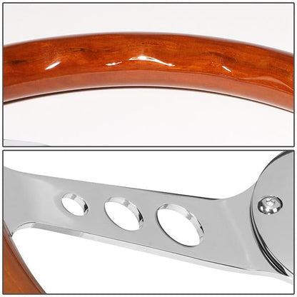 14 in. Classic Style Wood Grain Steering Wheel - Stainless Steel Spokes