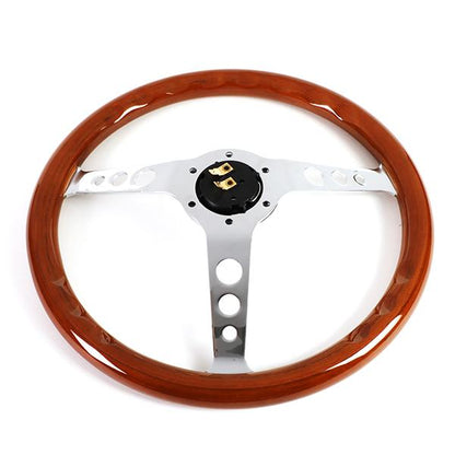 14 in. Classic Style Wood Grain Steering Wheel - Stainless Steel Spokes