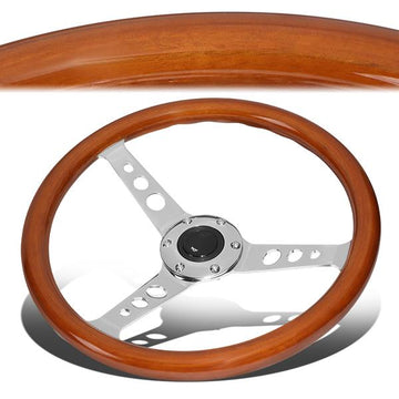 14 in. Classic Style Wood Grain Steering Wheel - Stainless Steel Spokes