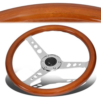 14 in. Classic Style Wood Grain Steering Wheel - Stainless Steel Spokes