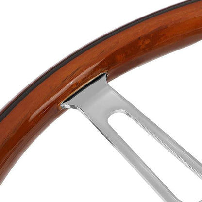 15 in. Vintage Style Wood Grain Steering Wheel - Stainless Steel Spokes