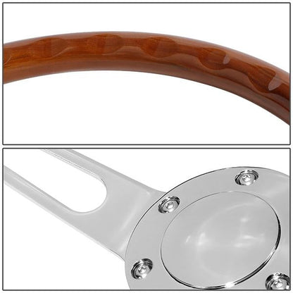 15 in. Vintage Style Wood Grain Steering Wheel - Stainless Steel Spokes