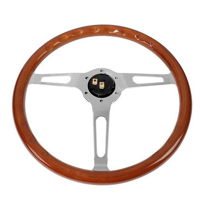 15 in. Vintage Style Wood Grain Steering Wheel - Stainless Steel Spokes