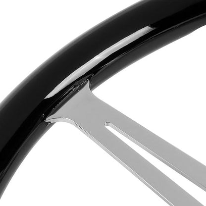 15 in. Vintage Style Black Wood Grain Steering Wheel - Stainless Steel Spokes