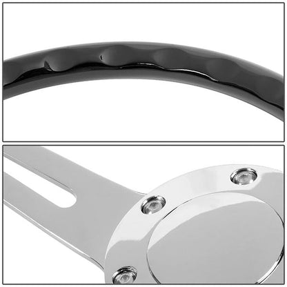 15 in. Vintage Style Black Wood Grain Steering Wheel - Stainless Steel Spokes
