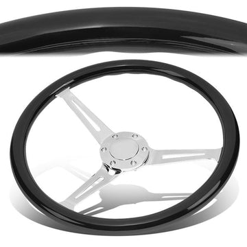 15 in. Vintage Style Black Wood Grain Steering Wheel - Stainless Steel Spokes
