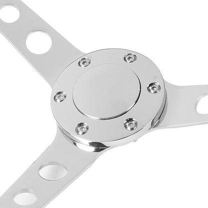 15 in. Vintage Style Riveted Wood Grain Steering Wheel - Stainless Steel Spokes