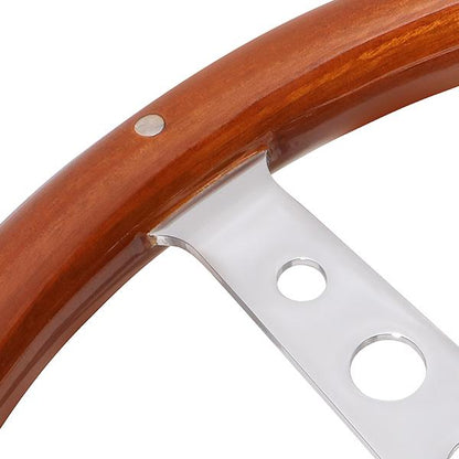 15 in. Vintage Style Riveted Wood Grain Steering Wheel - Stainless Steel Spokes