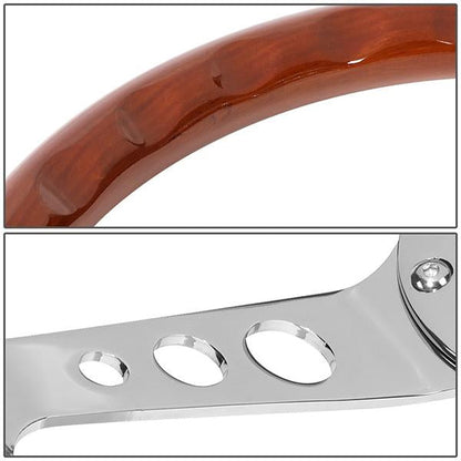 15 in. Vintage Style Riveted Wood Grain Steering Wheel - Stainless Steel Spokes