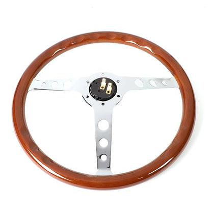 15 in. Vintage Style Riveted Wood Grain Steering Wheel - Stainless Steel Spokes