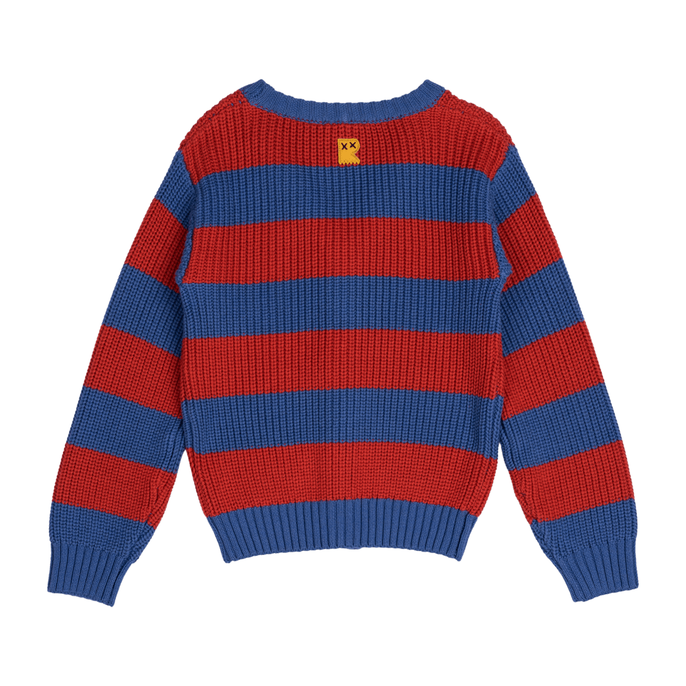 BLUE AND RED STRIPE KNIT CARDIGAN