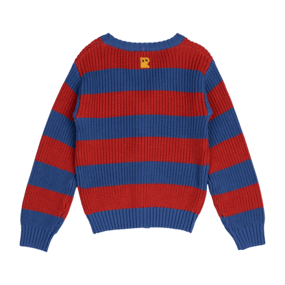 BLUE AND RED STRIPE KNIT CARDIGAN