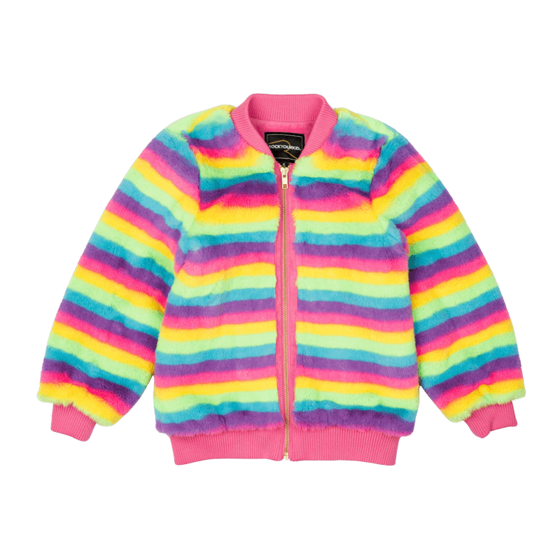 FLUORESCENT STRIPE FAUX FUR JACKET