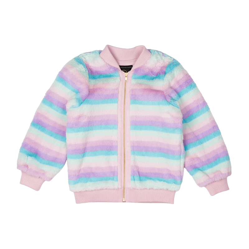 PASTEL STRIPE FAUX FUR JACKET