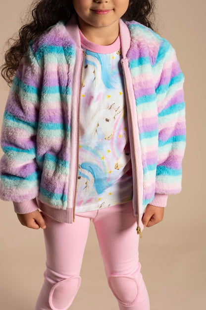 PASTEL STRIPE FAUX FUR JACKET
