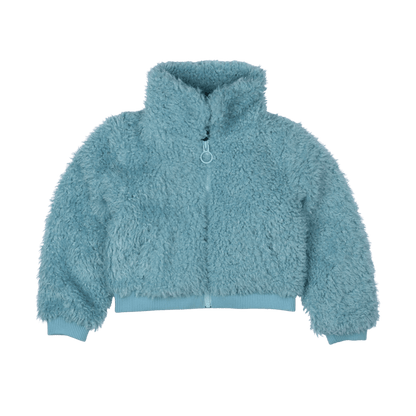 BLUE FAUX SHERPA BOMBER JACKET