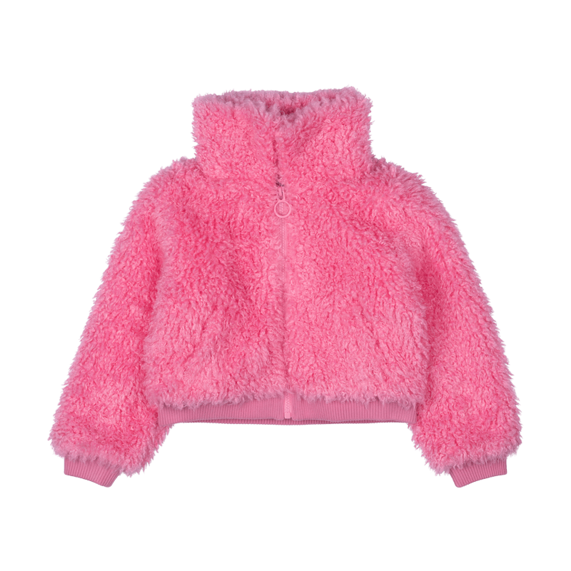 PINK FAUX SHERPA BOMBER JACKET