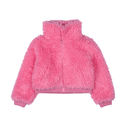 PINK FAUX SHERPA BOMBER JACKET