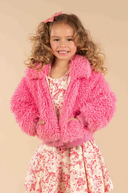 PINK FAUX SHERPA BOMBER JACKET