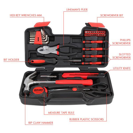 39 Pieces Household Hand Tool Kit with Toolbox