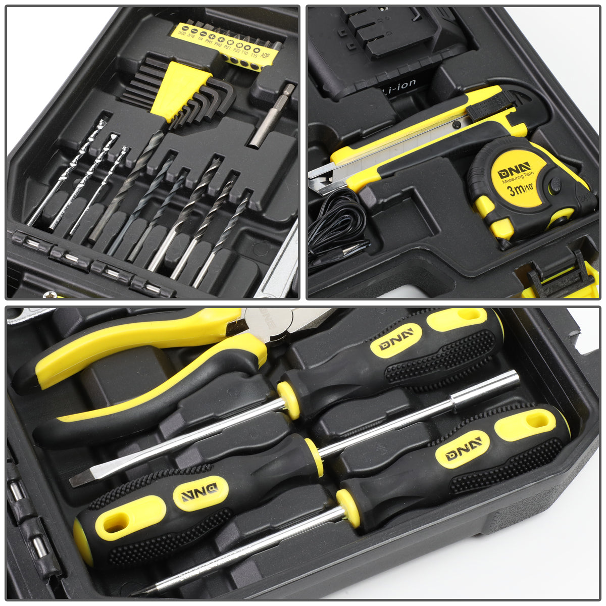 46 Pieces Household Hand Tool Kit with Cordless Drill + Portable Toolbox [A Variety of Color Options]