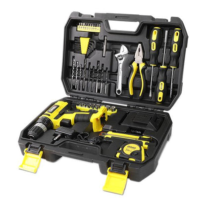 46 Pieces Household Hand Tool Kit with Cordless Drill + Portable Toolbox [A Variety of Color Options]