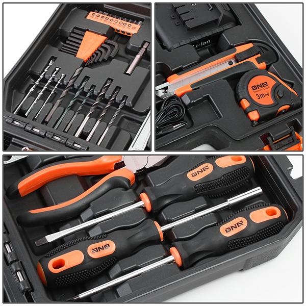 46 Pieces Household Hand Tool Kit with Cordless Drill + Portable Toolbox [A Variety of Color Options]