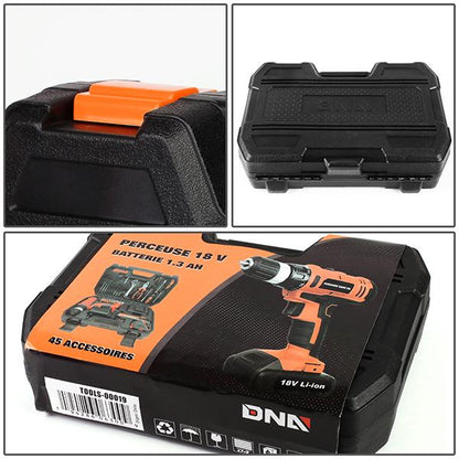 46 Pieces Household Hand Tool Kit with Cordless Drill + Portable Toolbox [A Variety of Color Options]