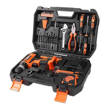 46 Pieces Household Hand Tool Kit with Cordless Drill + Portable Toolbox [A Variety of Color Options]