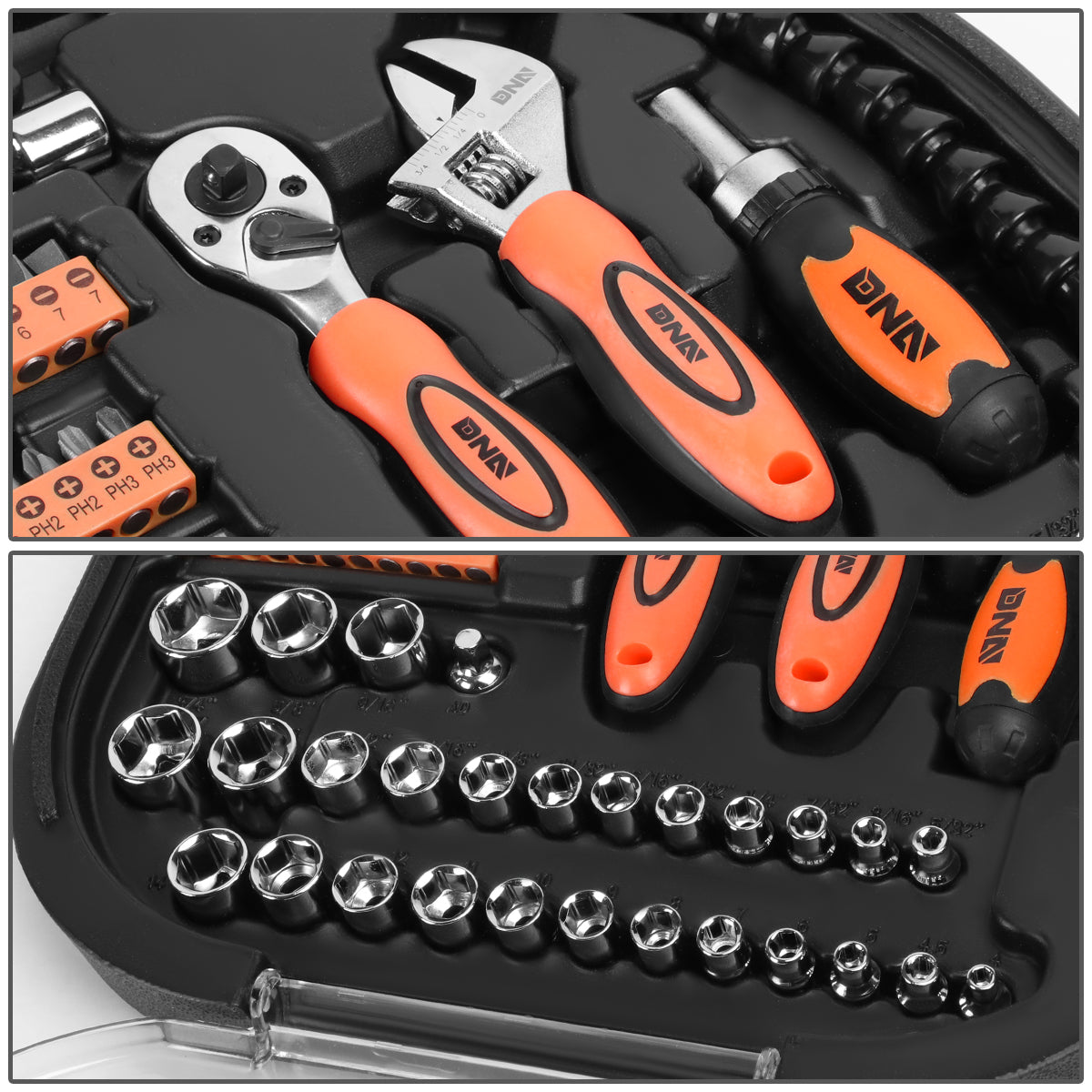 64 Pcs Hand Tool Kit - Adjustable Wrench Bit Screwdriver 11 in. Flexible Extension [A Variety of Color Options]