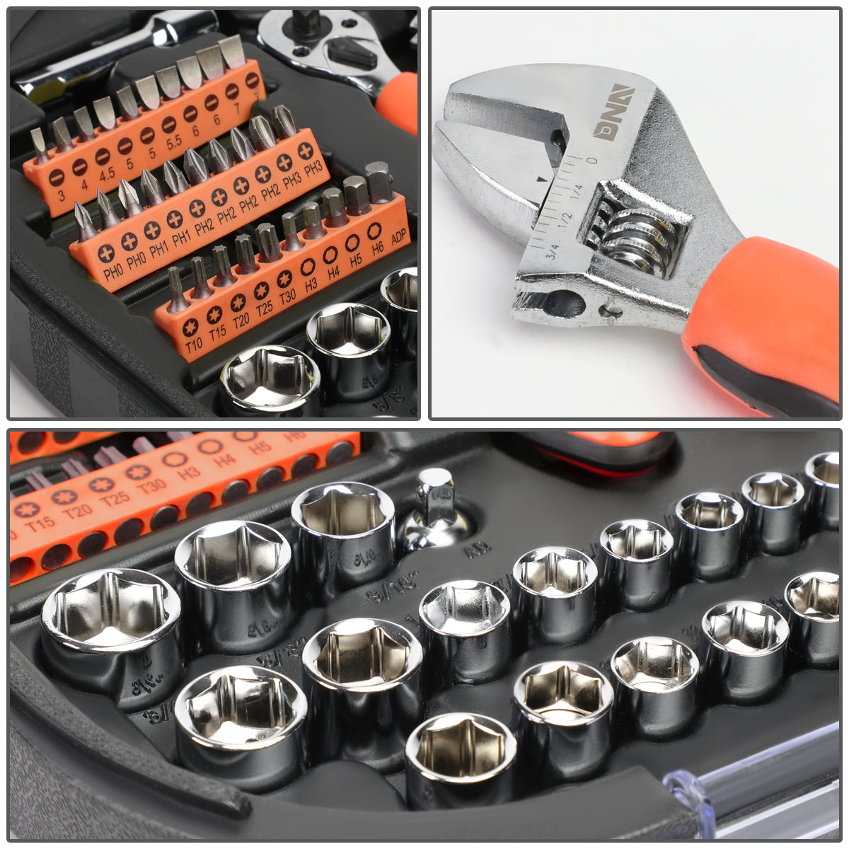 64 Pcs Hand Tool Kit - Adjustable Wrench Bit Screwdriver 11 in. Flexible Extension [A Variety of Color Options]