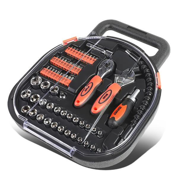 64 Pcs Hand Tool Kit - Adjustable Wrench Bit Screwdriver 11 in. Flexible Extension [A Variety of Color Options]
