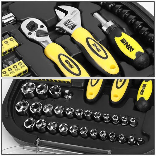64 Pcs Hand Tool Kit - Adjustable Wrench Bit Screwdriver 11 in. Flexible Extension [A Variety of Color Options]