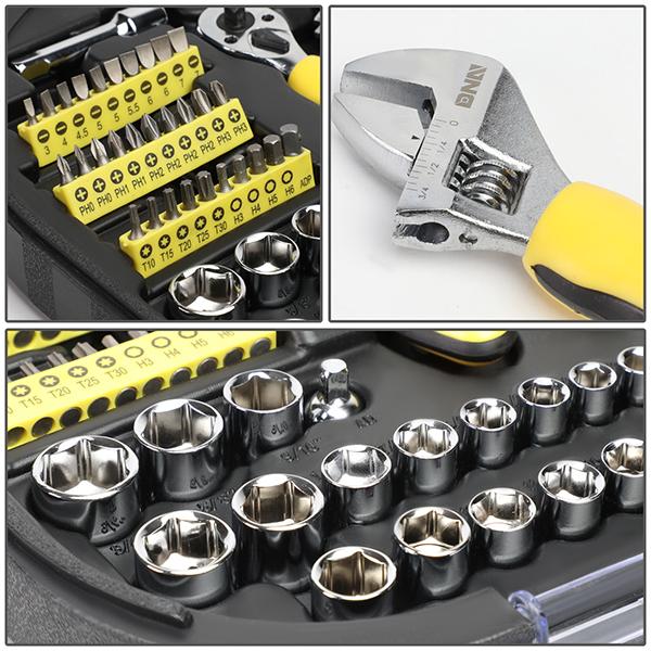 64 Pcs Hand Tool Kit - Adjustable Wrench Bit Screwdriver 11 in. Flexible Extension [A Variety of Color Options]