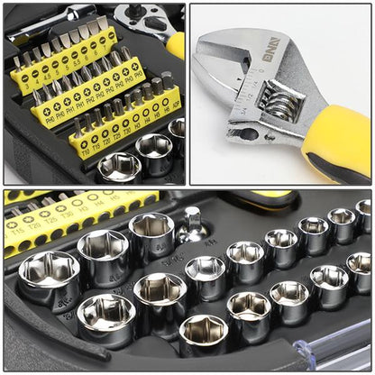 64 Pcs Hand Tool Kit - Adjustable Wrench Bit Screwdriver 11 in. Flexible Extension [A Variety of Color Options]