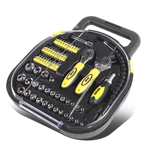 64 Pcs Hand Tool Kit - Adjustable Wrench Bit Screwdriver 11 in. Flexible Extension [A Variety of Color Options]