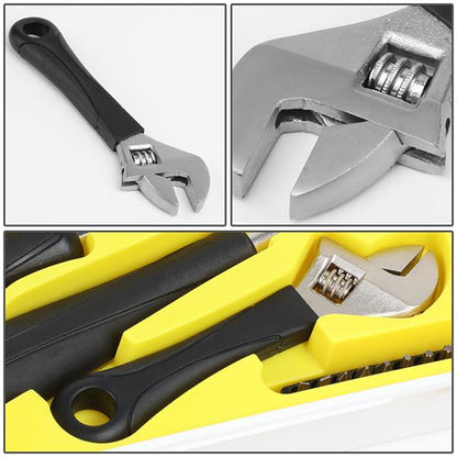 17 Pcs Repair Hand Tool Kit - Hammer Adjustable Wrench Plier Screwdriver Bits - Yellow