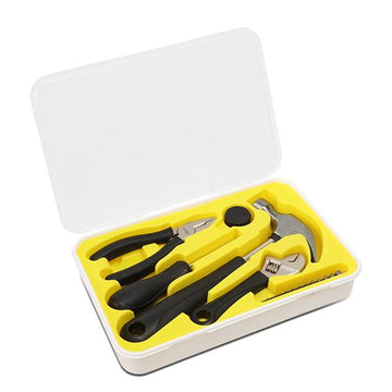 17 Pcs Repair Hand Tool Kit - Hammer Adjustable Wrench Plier Screwdriver Bits - Yellow