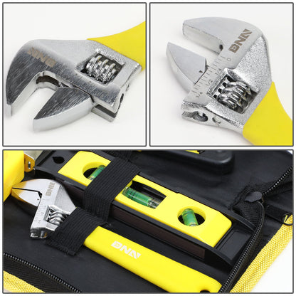 16 Pcs Hand Tool Kit - Plier Adjustable Wrench Magnetic Level Tape Measure [A Variety of Color Options]