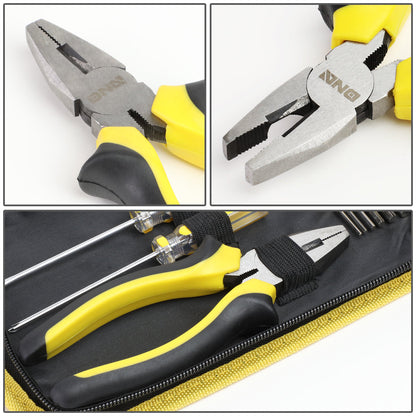 16 Pcs Hand Tool Kit - Plier Adjustable Wrench Magnetic Level Tape Measure [A Variety of Color Options]