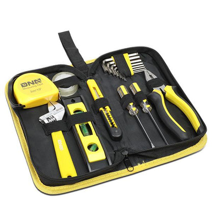 16 Pcs Hand Tool Kit - Plier Adjustable Wrench Magnetic Level Tape Measure [A Variety of Color Options]