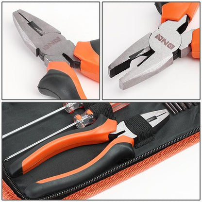 16 Pcs Hand Tool Kit - Plier Adjustable Wrench Magnetic Level Tape Measure [A Variety of Color Options]