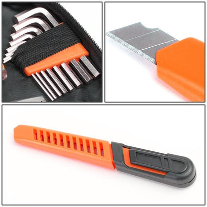 16 Pcs Hand Tool Kit - Plier Adjustable Wrench Magnetic Level Tape Measure [A Variety of Color Options]