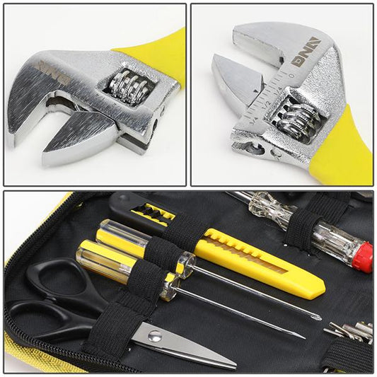 18 Pcs Hand Tool Kit - Plier Adjustable Wrench Tape Measure LED Flash Light [A Variety of Color Options]